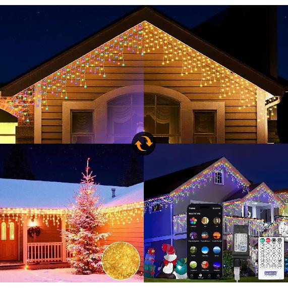 LED Icicle Lights for Outdoor Christmas Decorations,118Ft 1200 LEDs Christmas Fairy Light with Timer&Memory Function,8 Lighting Modes,Plug in hanging