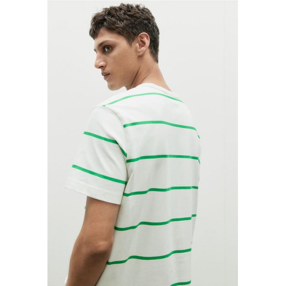 H M Regular FiT T sHirT wHiTe Green sTripe