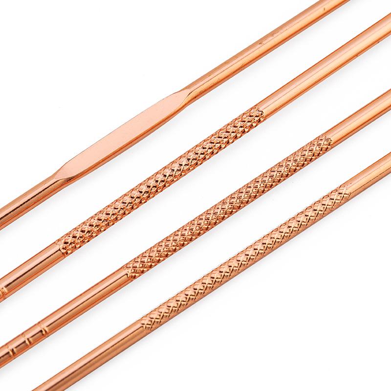 4-teiliges Roségoldenes Edelstahl Mitesser- & Akneentfernungsnadel-Set