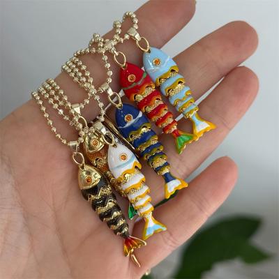 Summer Ocean Series Colorful Fish Necklace Personalized Fashion Goldfish Gold Plated Color Preserving