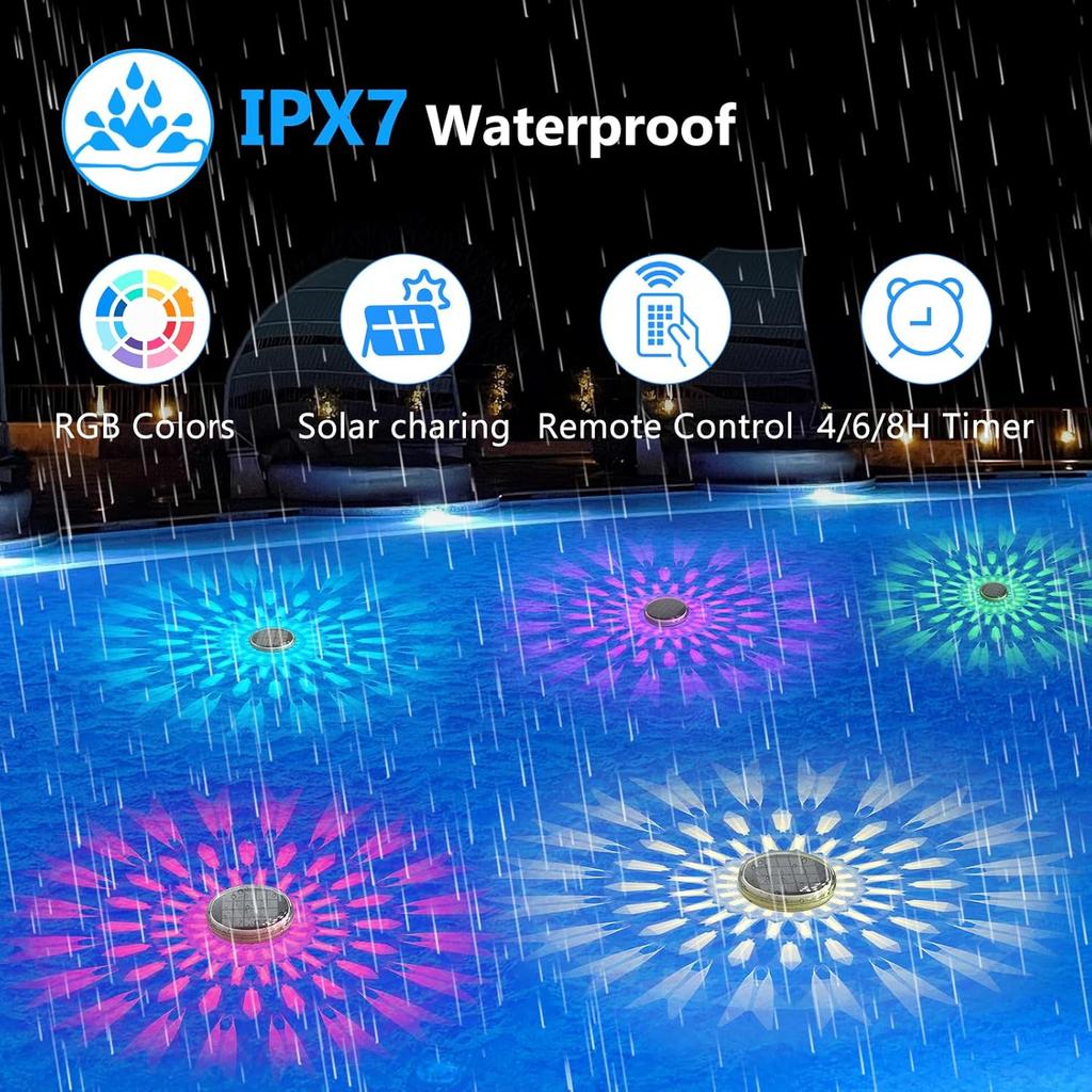 Solar Swimming Pool Lights With Remote 9 Color RGB Waterproof Floating Pool Light 3 Timer Function For Summer Pool Parties Decor