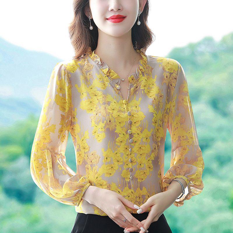 Spring Floral Shirt Women Long Sleeve Beautiful Unique Blouse Trendy Youthful Tops for Mothers