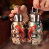 1Pc 300ml Stainless Steel Thermos Cup Portable Chinese Elements Insulated Cup Thickened Leak-Proof Mini Coffee Mug Water Bottle