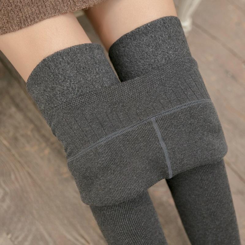 Women's Imitation Cashmere Plus Size Fleece Lined Thickened Ribbed High Waist One Piece Thermal Pantyhose Leggings with Hip Lifting Effect