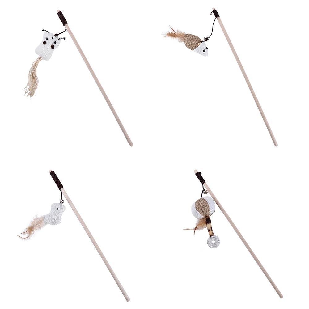 Wooden Scratching Wand Feather With Mini Bell Pet Supplies Cat Toy Interactive Stick Tease Cat Rod