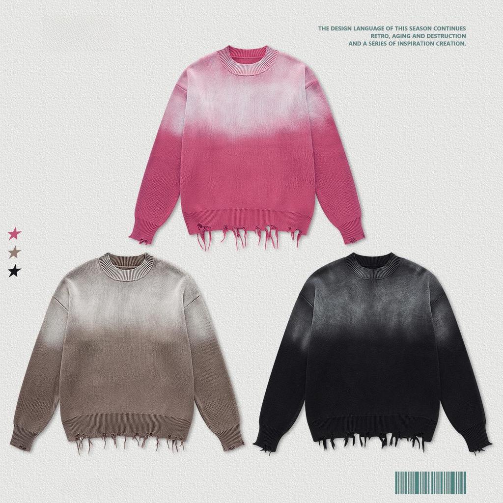 BE Men's American Retro Gradient Knit Sweater - Autumn/Winter Collection