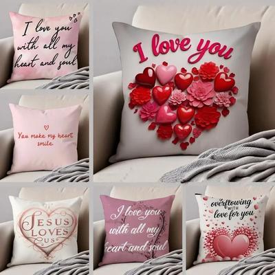 LLovely Heart of Love My Beloved Cushion Cover Throw Pillow Cover Hidden Button Durable Polyester Chair Cushion