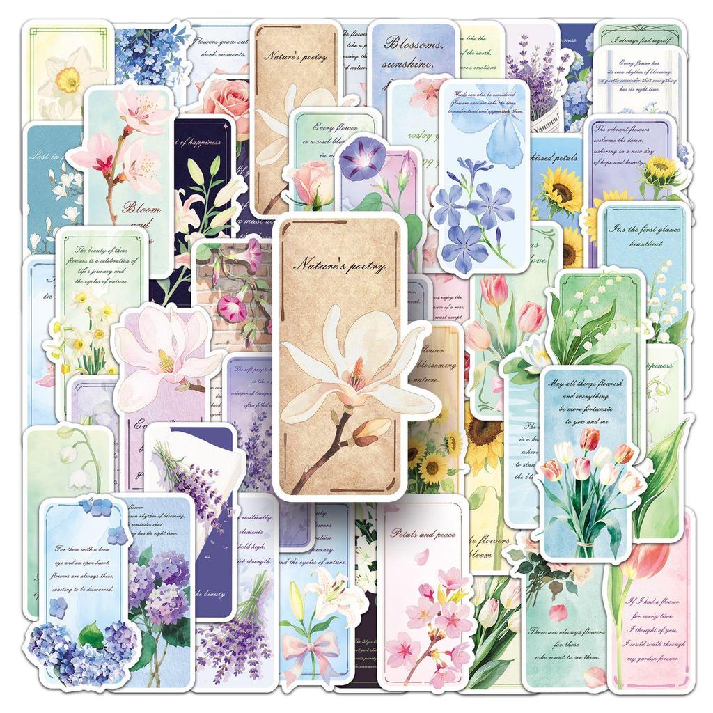 51pcs Flower Language Bookmark Stickers: Creative English Graffiti for Phone, Computer, Skateboard Decoration