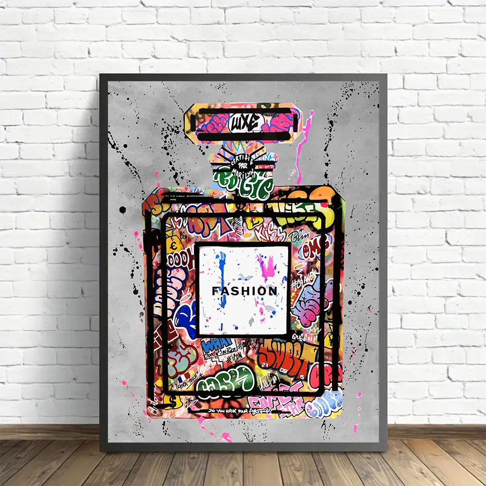 Modern Pop Posters Abstract Graffiti Perfume Bottle Wall Arts, NO.5 Perfume Street Art Deco Painting Room Wall Decor, No Frame