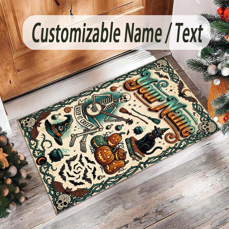 Halloween Theme Crystal Velvet Floor Rug Personalized Custom Name Text Warm Carpet Home Decoration