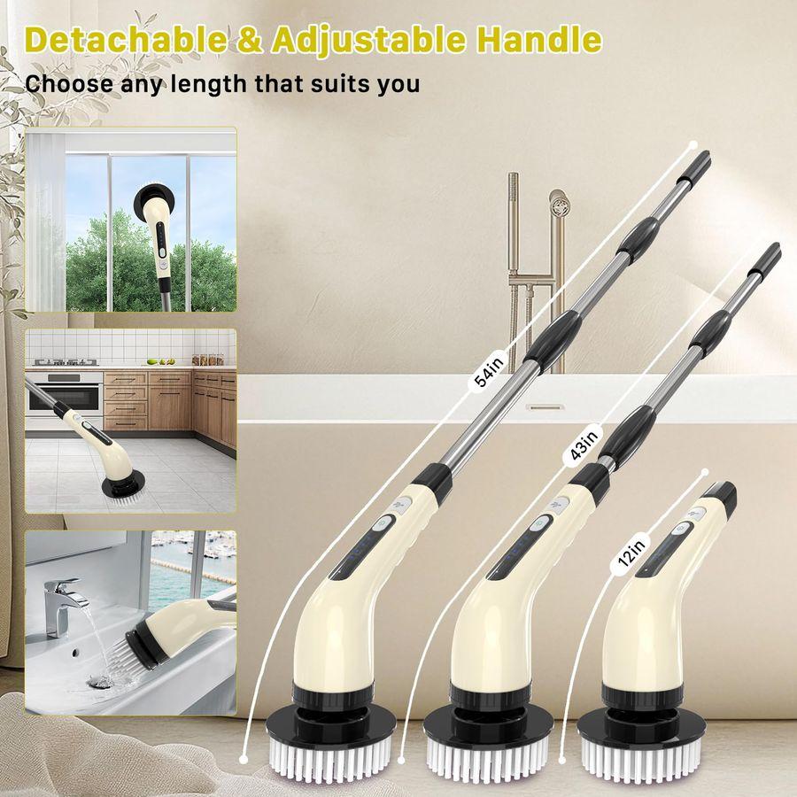 

Вращающаяся щетка для чистки, Беспроводная щетка для уборки, Скребок для душа с 7 сменными насадками, 2 скорости и Регулируемая удлинительная ручка для B бежевый