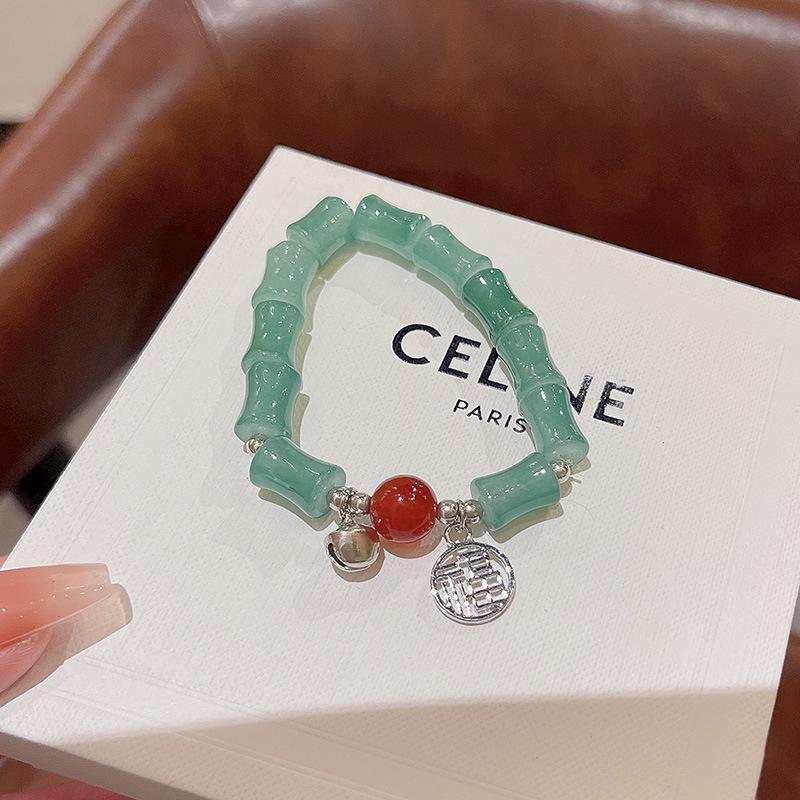 

Модный китайский браслет из бамбука и халцедона - роскошный стиль ниши с кулоном-благословением