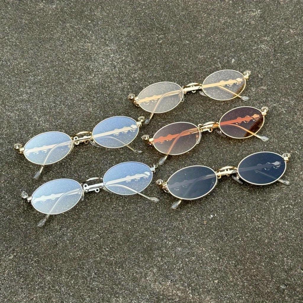 1pc Women's Metallic Oval Narrow Frame Rhinestone-Inlaid Fashion Glasses, Y2K Vintage Kawaii Plain Eyewear for Daily Styling Glasses Accessories