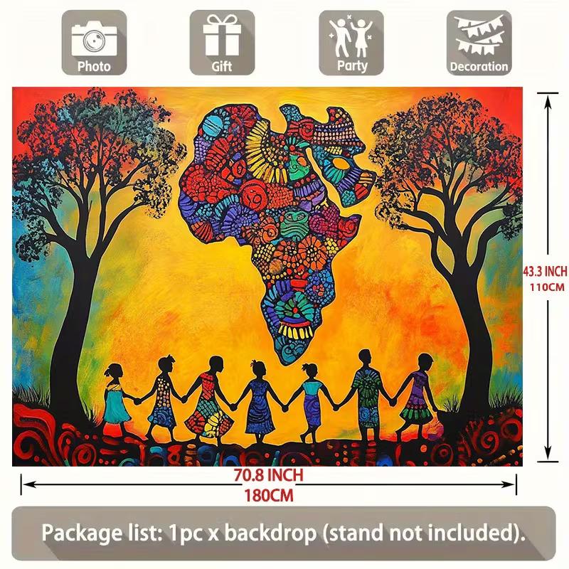 2D Afrikanische Heritage Party Kulisse, Farbige Afrikakarte mit Kinder-Silhouette für Fotoshooting