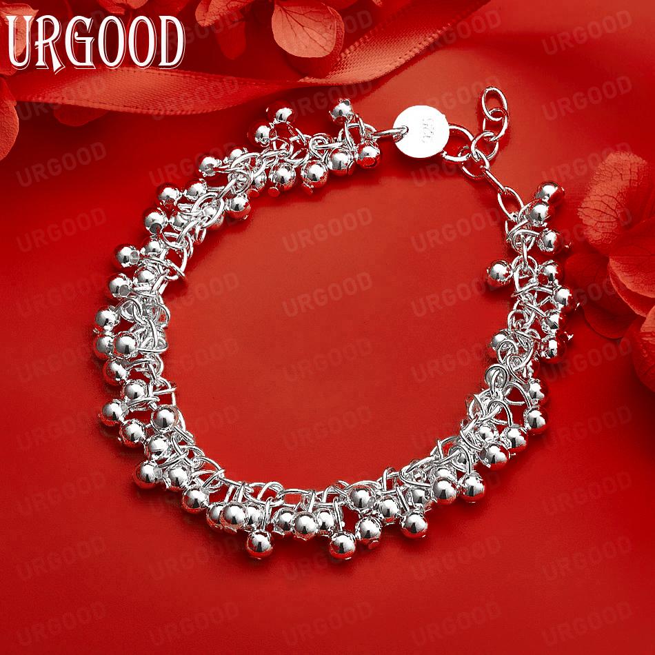 925 Sterling Silver Polished Grape Bead Fashion Bracelet Gift Jewelry