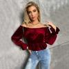 Sexy and Elegant One Line Tie Collar Women Velvet Long Sleeve Tees