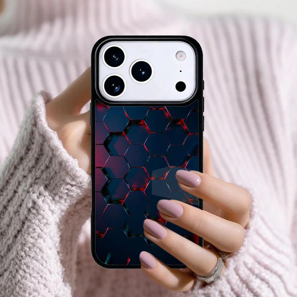 Carbon Fibre Futuristic Neon honeycomb Phone Case For Apple iPhone 17 Air 16E 15 14 Plus 13 12 11 Pro Max Mini Funda Cover