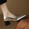 Pointed Toe Elegant Women's Mid Heel Pumps Slip On Chunky Heeled Loafers Fashion Shoes for Women Office Ladies Footwear Size 35
