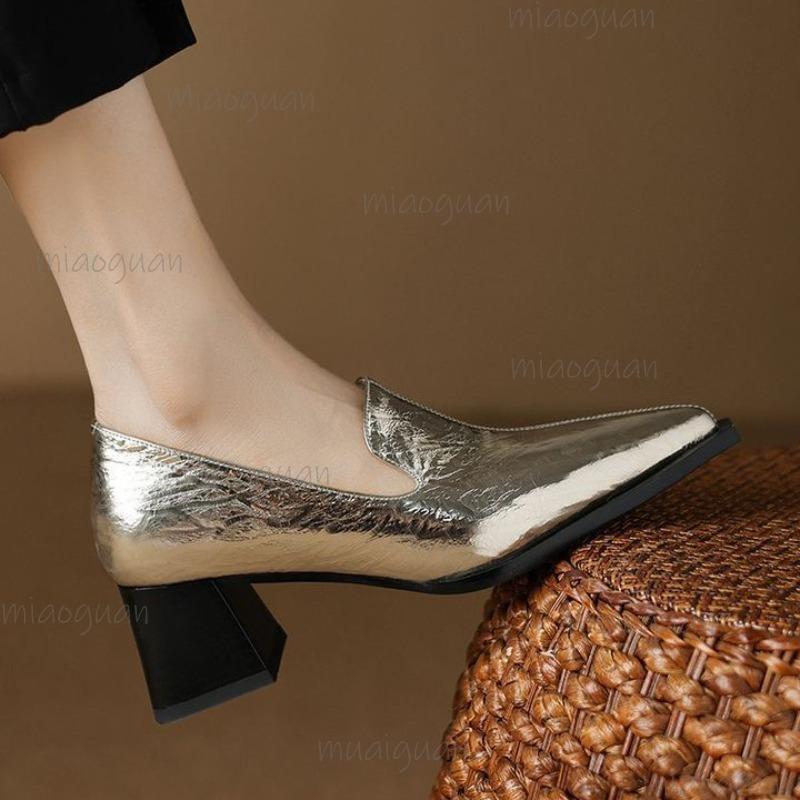Pointed Toe Elegant Women's Mid Heel Pumps Slip On Chunky Heeled Loafers Fashion Shoes for Women Office Ladies Footwear Size 35