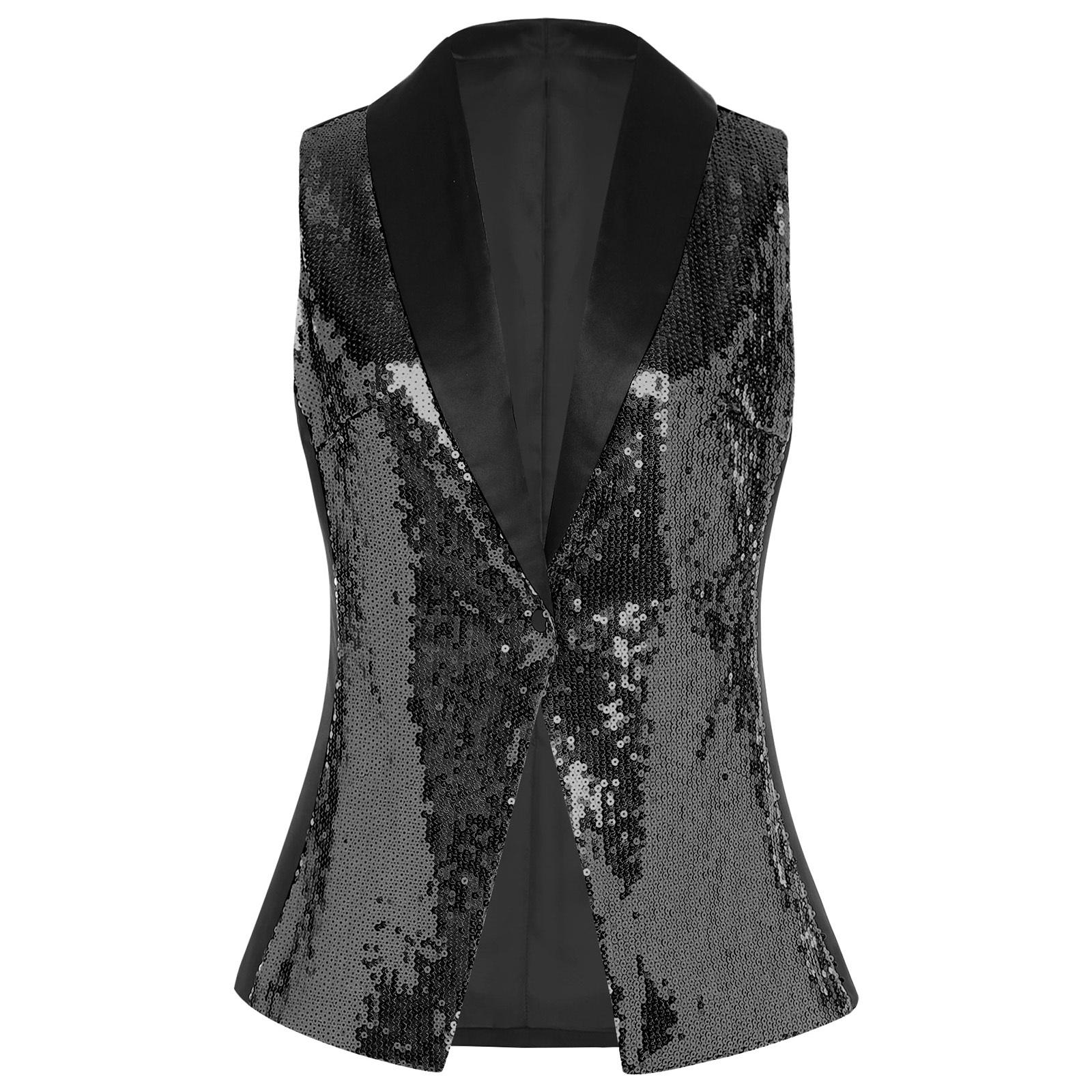 

Жіночий Елегантний Жилет з Паєтками V-подібний Виріз Без Рукавів Дизайн Все Підходить Жилет Банкет Весільна Вечірка Наряд XL чорний