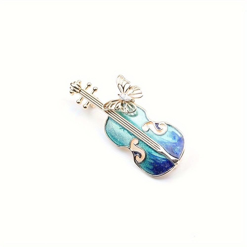 Alloy Violin Brooch With Butterfly Detail Versatile Shiny Zircon Insect Accents Music-Inspired Pin For Daily Wear Gift For Valentine'S Day No Plating