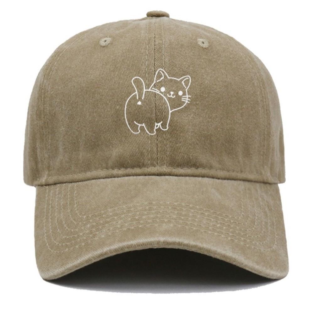 Cotton Fabric Baseball Cap Butt Cat Embroidery Baseball Hat Vintage Dad Hat  Outdoor