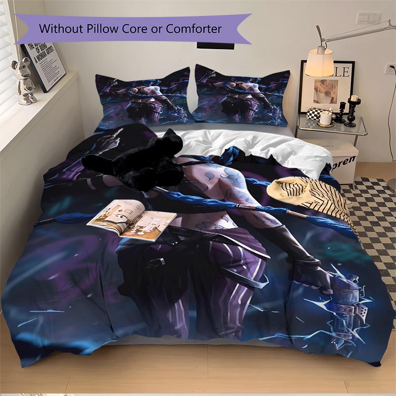3pcs Jinx Blue Haired Warrior Home Decor Bedding Set-Perfect for Bedroom, Guest Room, Living Room, Hotels | Festive Gift for Fans, Travelers