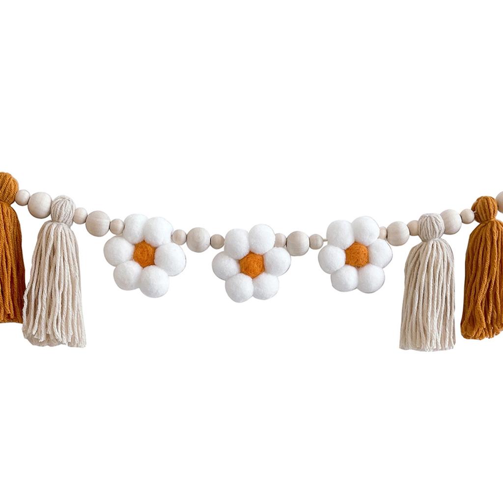 Happy Birthday Banner Handmade Tassels Pendant Wall Decor Flower Shape Beaded Flag Baby Shower Party Decoration Supplies