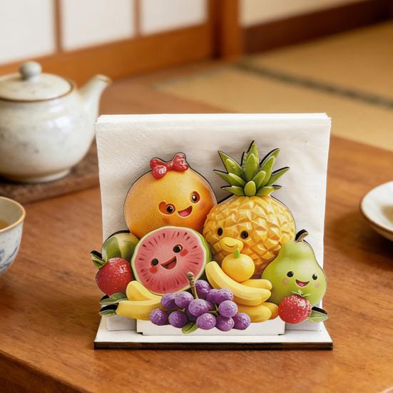 Wooden Napkin Holder, with High-Definition UV Printing Cartoon Design, Stable Base Napkin Dispenser for Kitchen Dining Table
