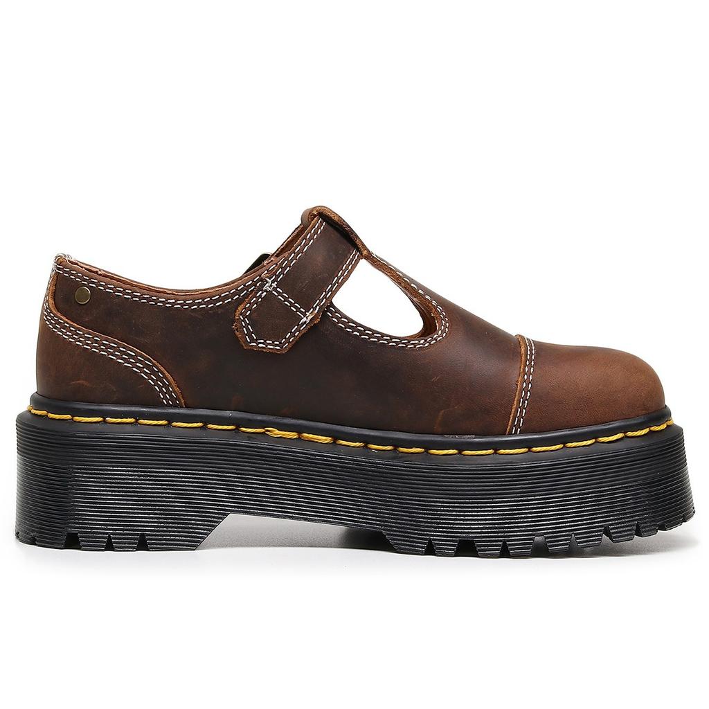 New Thick-soled T-strip Mary Jane Women's Shoes, Genuine Leather Low-top Small Leather Shoes, First-layer Crazy Horse Brown Muffin Sole