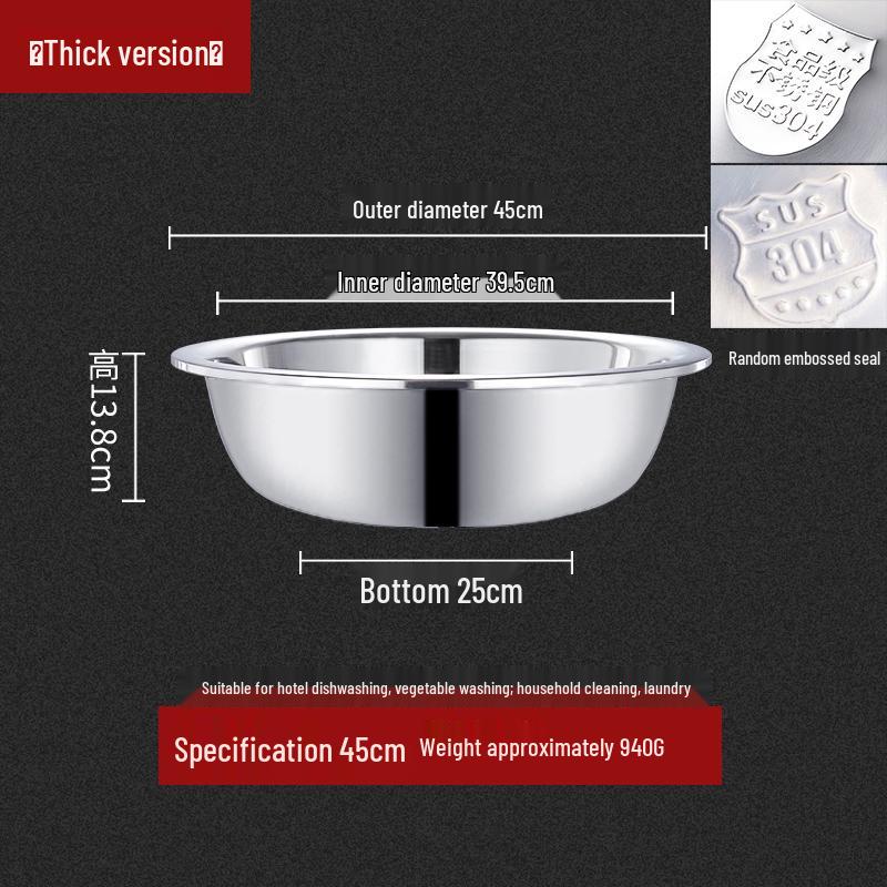 Stainless Steel Basin, Large/Extra-Large: Ideal for Washing Vegetables, Mixing Dough, or Bathing.