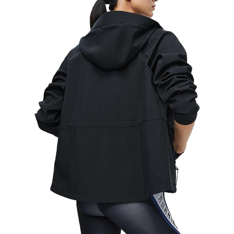 Li-Ning Solid Color Hooded Sports Jacket Women Jackets Champagne Black AFDT652-2