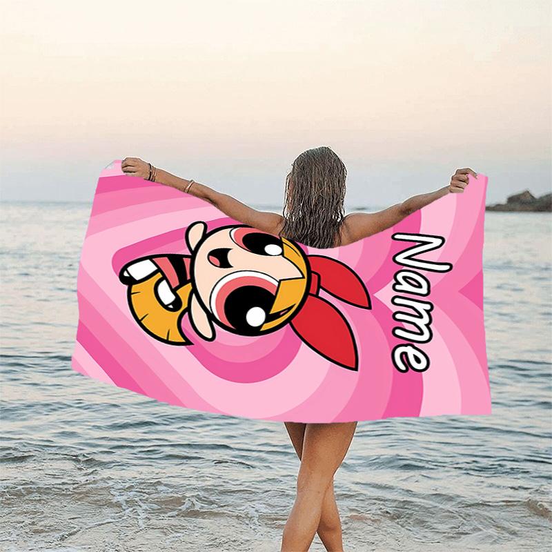 1pc The Powerpuff Girls4 Beach Towel with Custom Name, Beach/Swimming/Bath/Picnic/Camping Towel, Suitable for Seaside Beaches