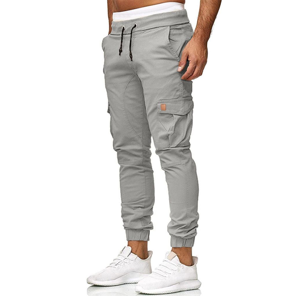 Men Sweatpants  Casual Elastic Joggings Sport Solid Baggy Pockets Trousers