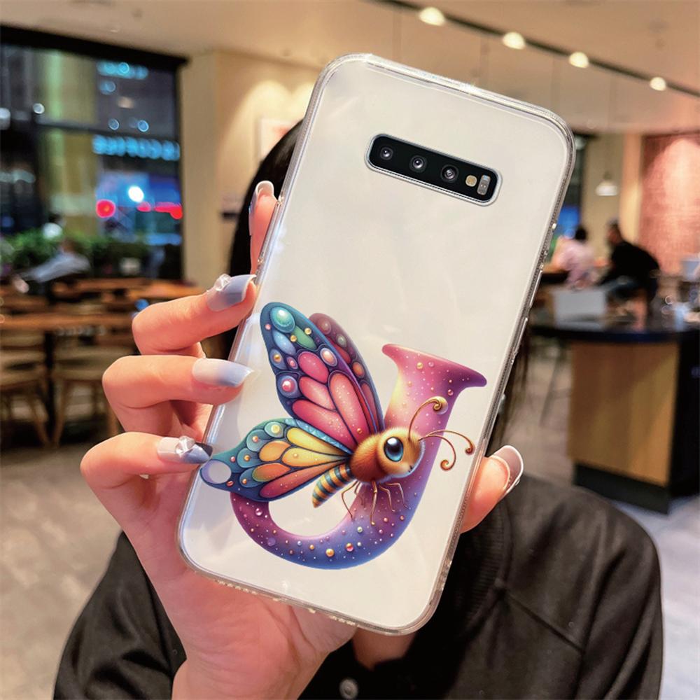 For Samsung Galaxy S10 Plus S10+ S10e Silicone Cover Transparent Clear Samsung s10 Cute Blue Butterfly Flower Letters Phone Case