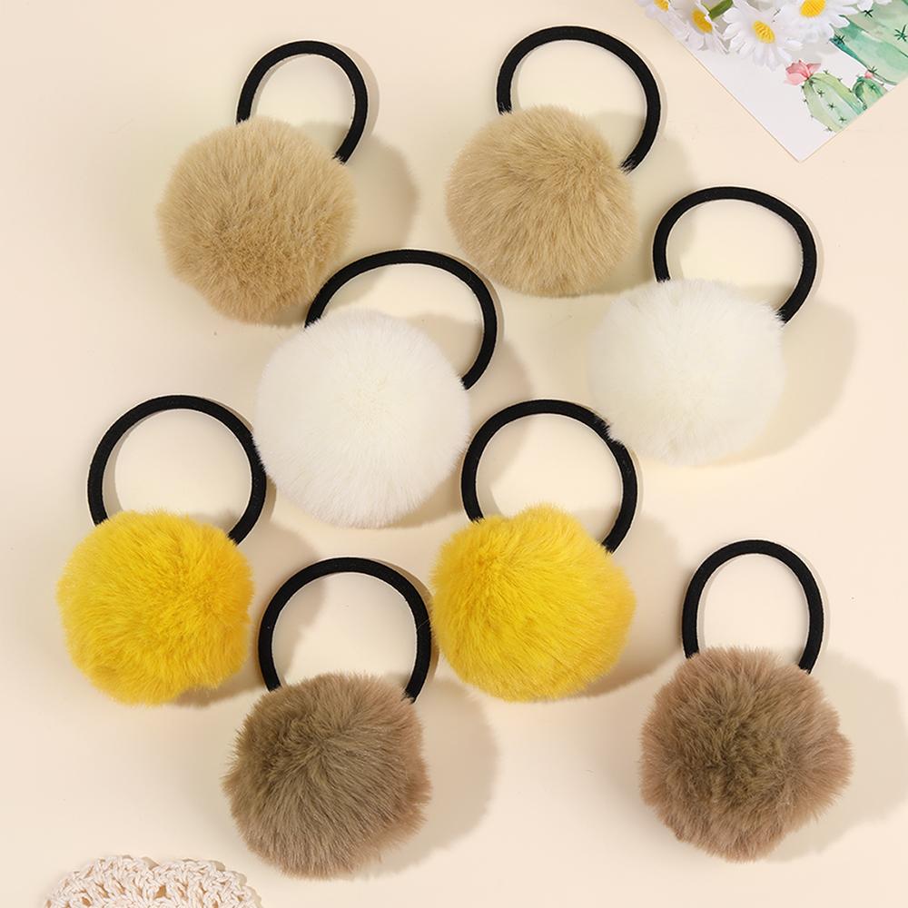 8Pcs Colorful Fuzzy Ball Hair Tie For Girls Korean Style Cute Fluffy Pom Pom Scrunchies Soft Elastic Ponytail Hair Band Headwear