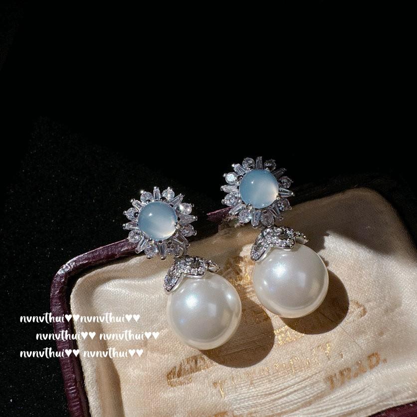 Weißer Mond Litschi Gefrorener Weißer Chalcedon Perlenkette, Wassergeist, Tiefsee Perle Seestern Blume Perlenohrringe