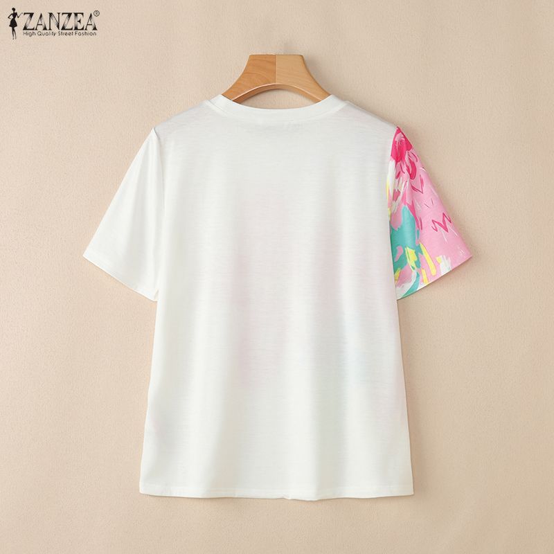 ZANZEA Women Funny Print Casual Round Neck Short Sleeve T-Shirts