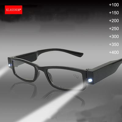 Magnifying Glasses Men Reading Glasses with Led Light Women Magnifier Light Up Night Presbyopic Glasses Diopter +1- +4