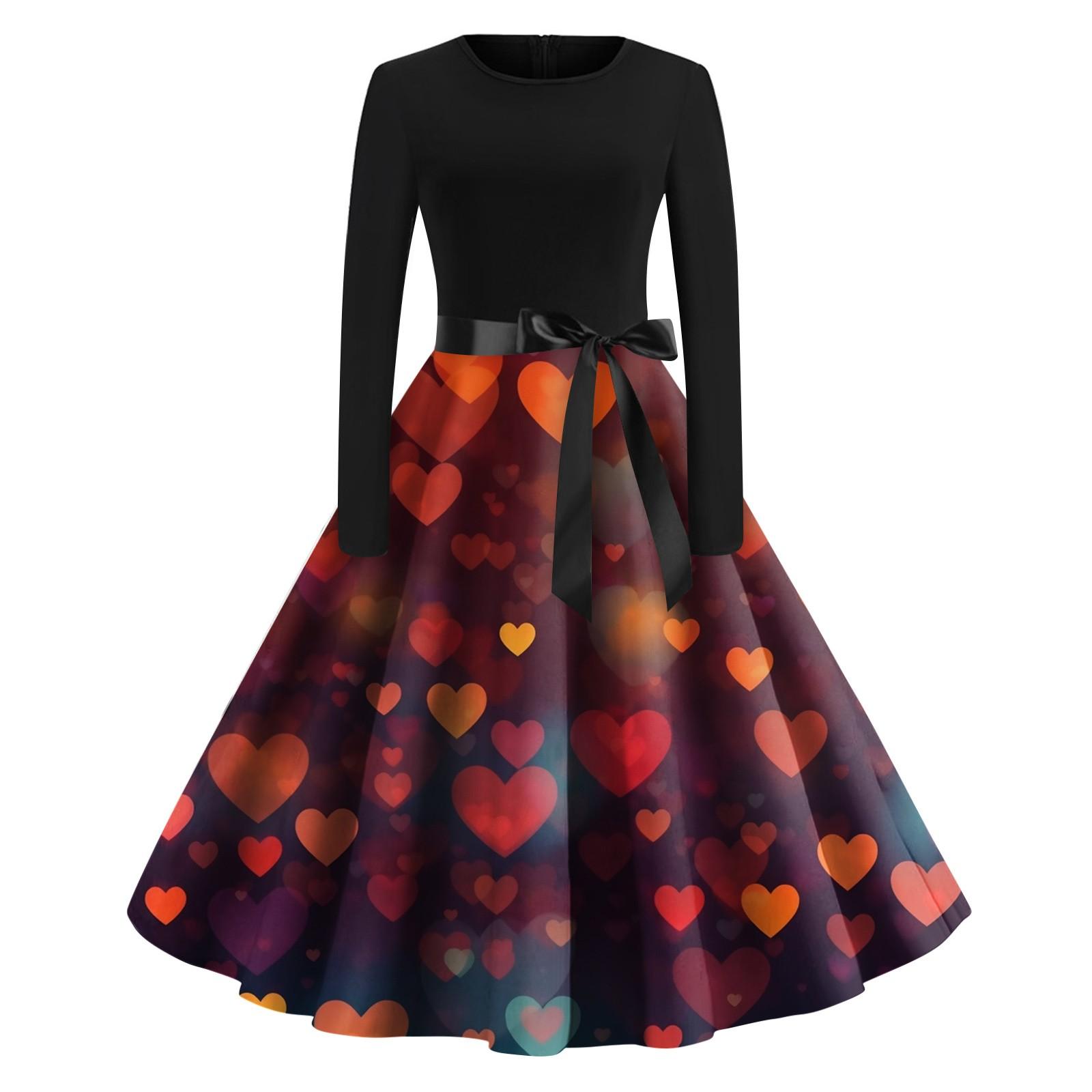 Женское винтажное классическое платье с длинным рукавом и принтом на День святого — фото 11