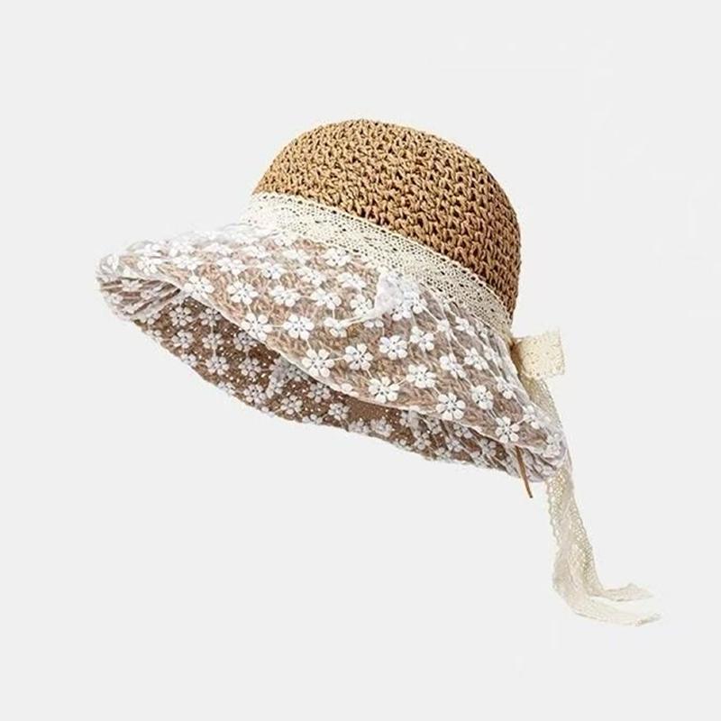 

New Summer Women S Fishing Hat Sun Protection Hat Lace Trim Beach Straw Hat Breathable And Stylish B