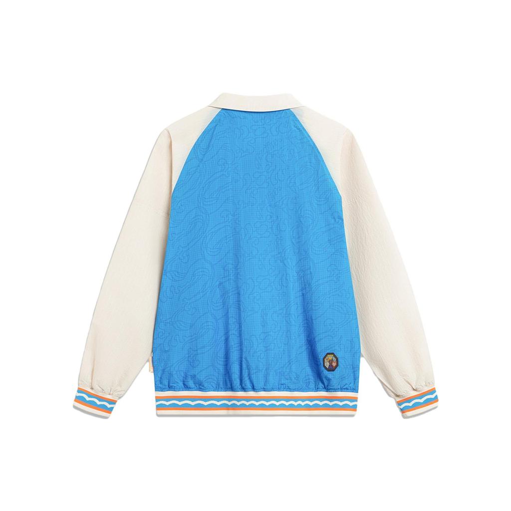 Li Ning Badfive Seven Cities Collaboration Embroidered Long Sleeve Baseball Jacket Men Jackets Blue AFDT801-3