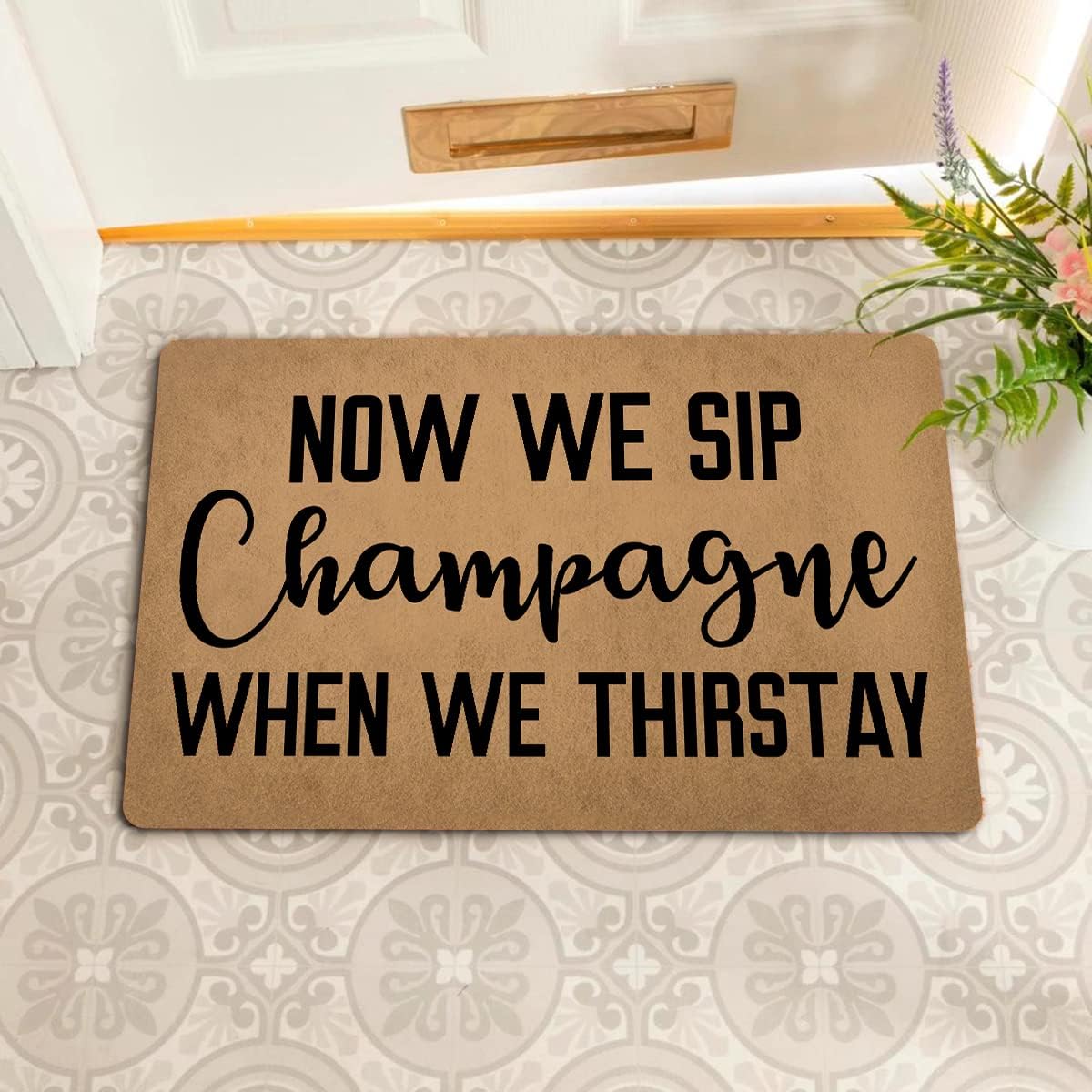 Nu drinken we champagne als we dorst hebben Deurmat Rubberen Keukenmat Welkom Vloermat Antislip Tapijt Entreekleed 23.6 x 15.7 inch