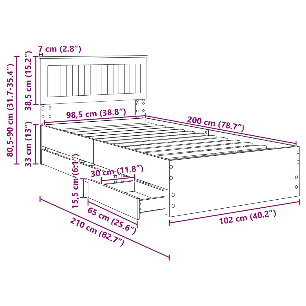 Bed Frame Grey Sonoma 100 x 200 cm Engineered Wood