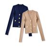 Spring 2025 High Waist V-Neck Knit Sweater - Long Sleeve, Trendy Socialite Style