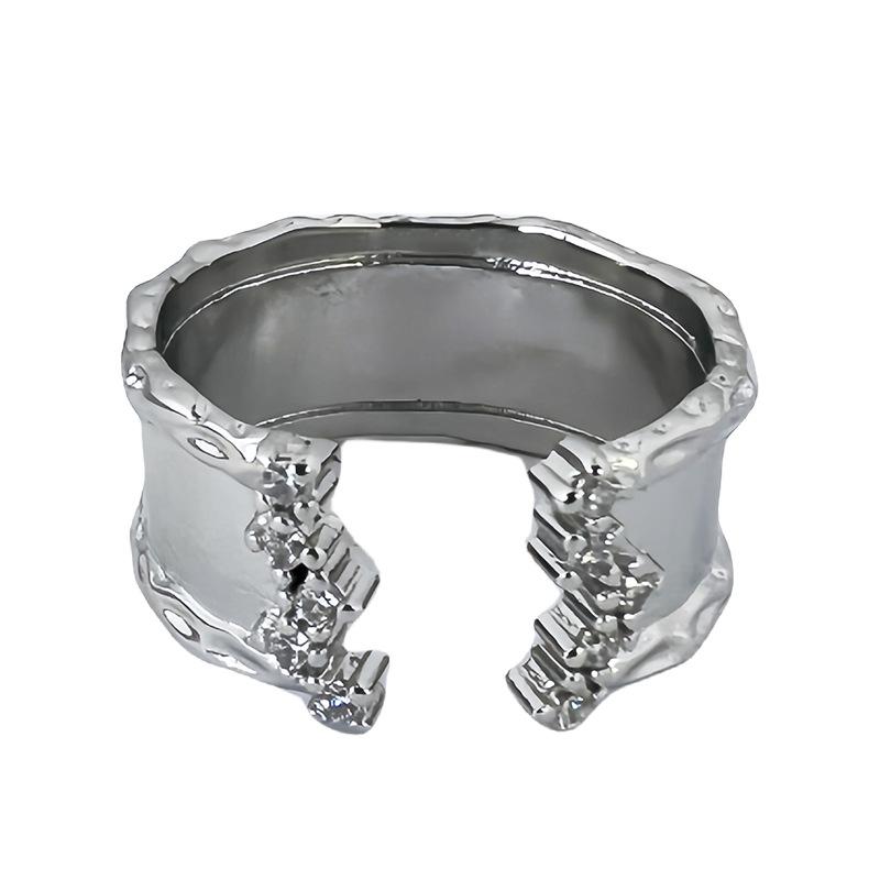 Irregular Plain Ring Full Of Diamonds, Zircon Ring, Women'S Niche Design Sense, Pearl Simple Personality, Index Finger Ring, Open Ring.