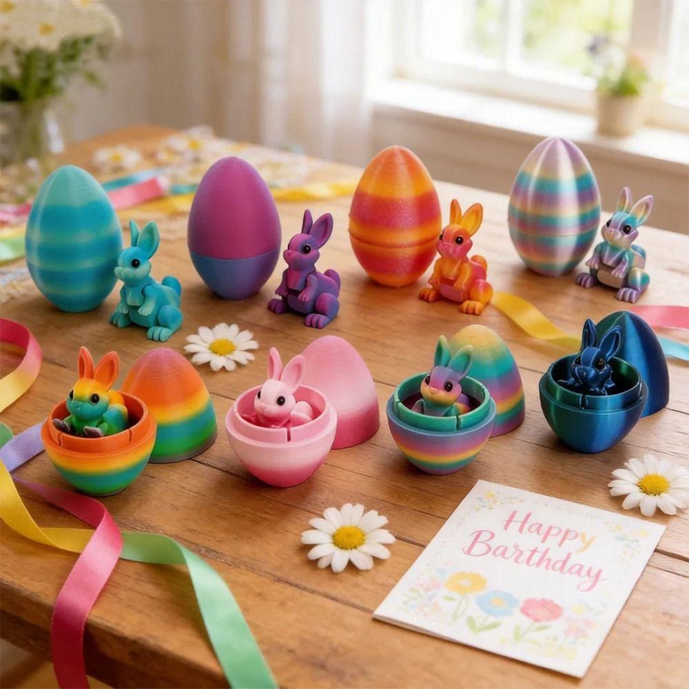 Fashion Easter 3D Printed Rabbit Eggs Rainbow Cute Animal Model Ornament Funny Easter Rabbit Ornament