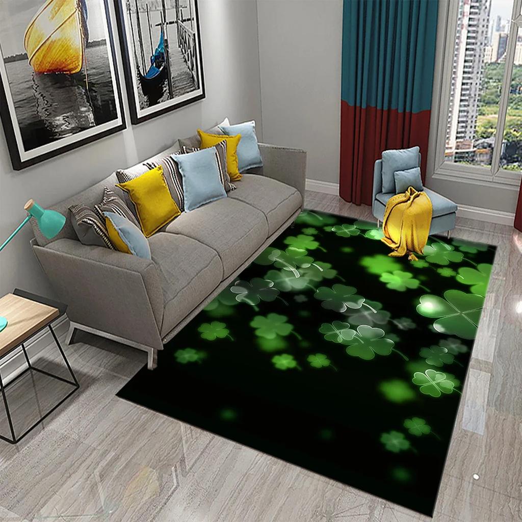 Green Four Leaf Clover Carpet Saint Patrick's Day Living Room Bedroom Bathroom Door Mats Home Decor Soft Doormat Non Slip Carpet