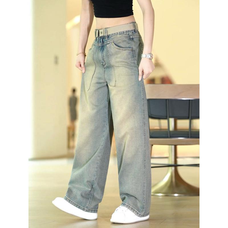 Washed ruffian handsome jeans men's trendy brand drape pants men's spring fashion versatile loose wide-leg pants