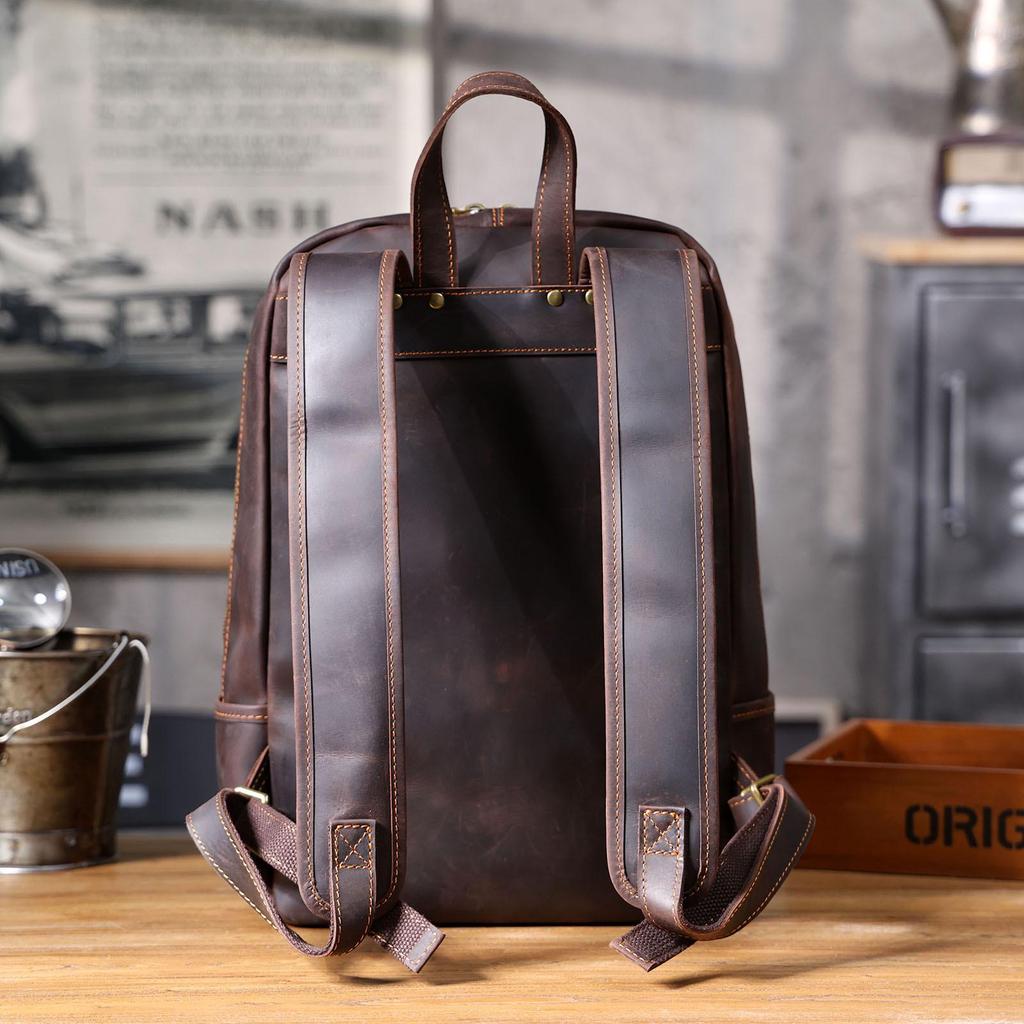 Sivok Retro Men's Genuine Leather Cowhide Laptop Backpack